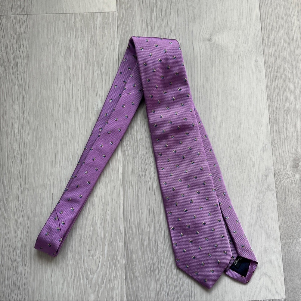 DRAKES LONDON PURPLE FLORAL GROSGRAIN SILK NECK TIE